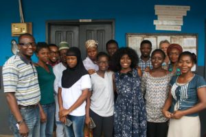 Jasmine Mack (middle, For One World Volunteer) in a group phot with teachers of Ayisatu Owen International School. 